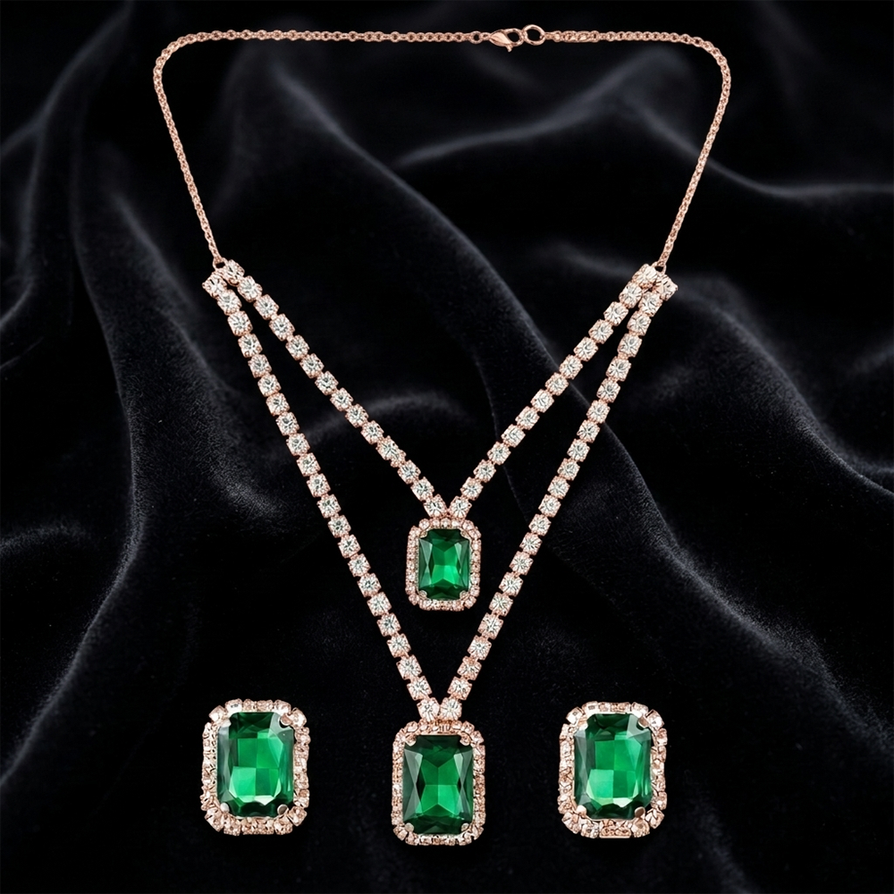 The99Jewel Elegant Rose Gold Plated Crystal Stone Necklace Set