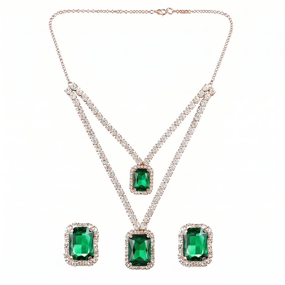 The99Jewel Elegant Rose Gold Plated Crystal Stone Necklace Set
