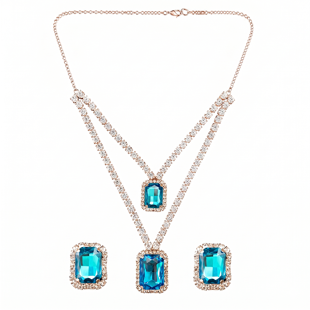 The99Jewel Elegant Rose Gold Plated Crystal Stone Necklace Set