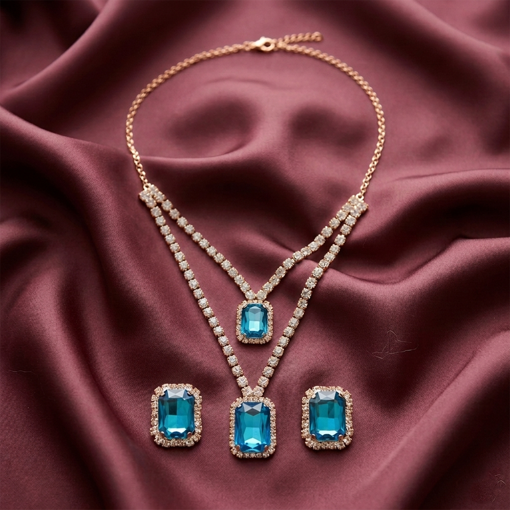 The99Jewel Elegant Rose Gold Plated Crystal Stone Necklace Set