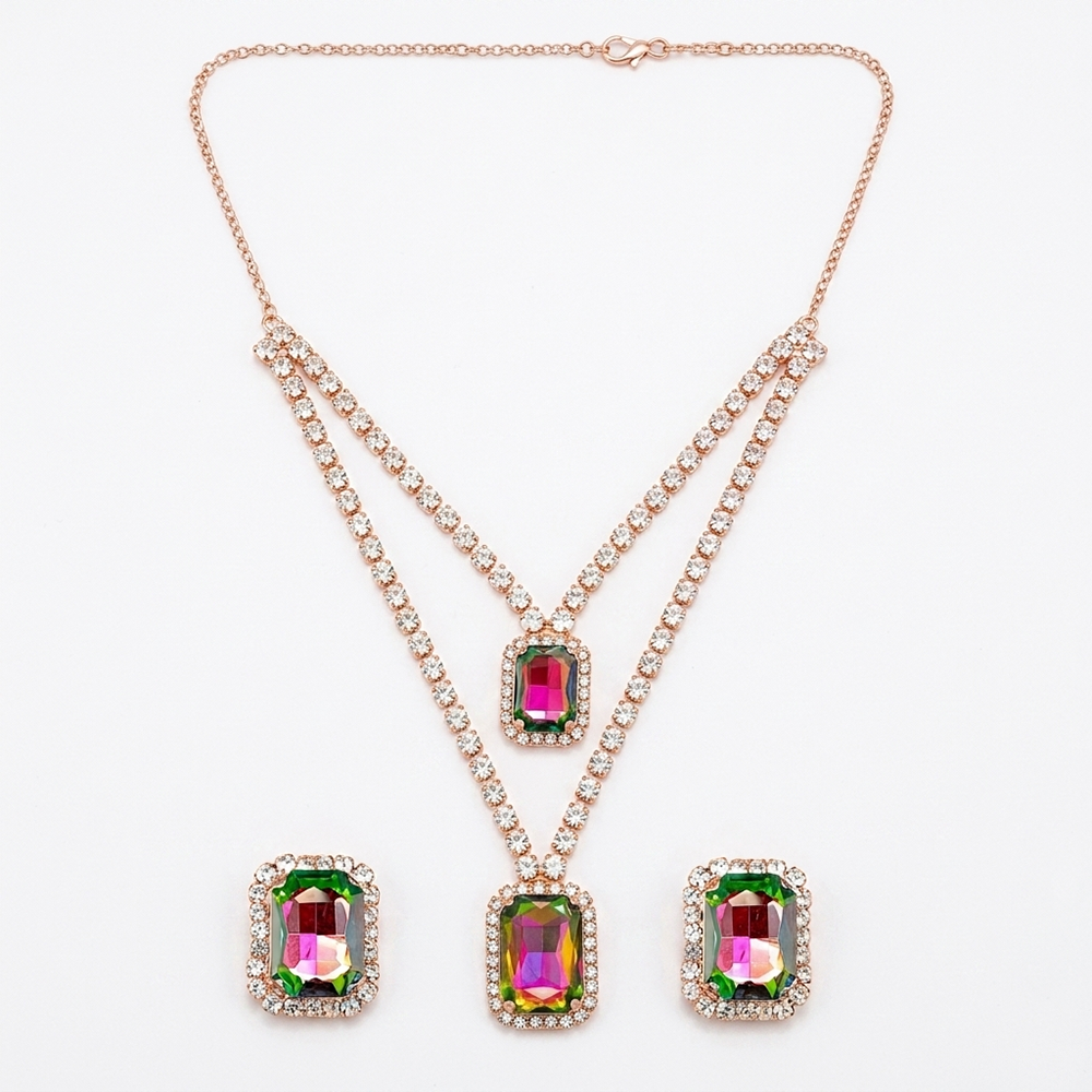 The99Jewel Elegant Rose Gold Plated Crystal Stone Necklace Set