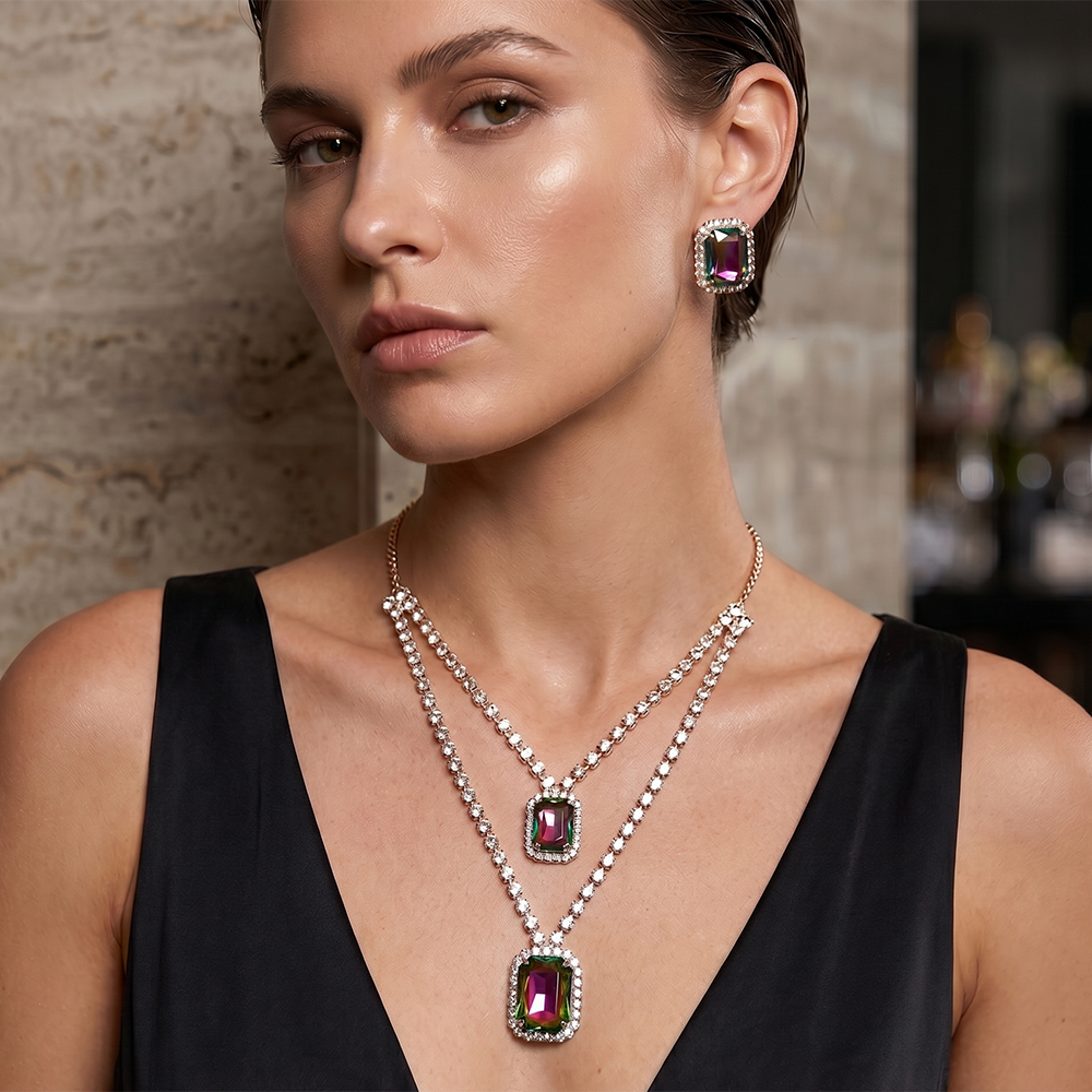 The99Jewel Elegant Rose Gold Plated Crystal Stone Necklace Set