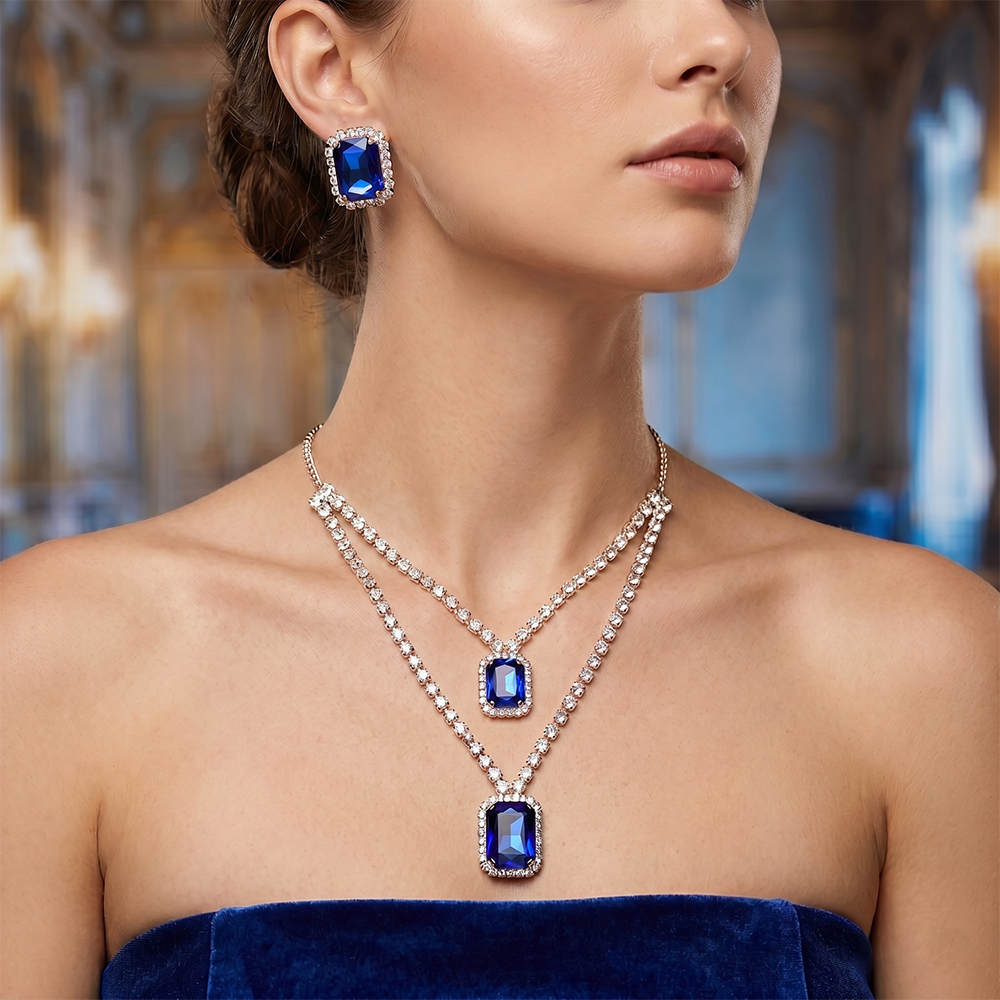 The99Jewel Elegant Rose Gold Plated Crystal Stone Necklace Set