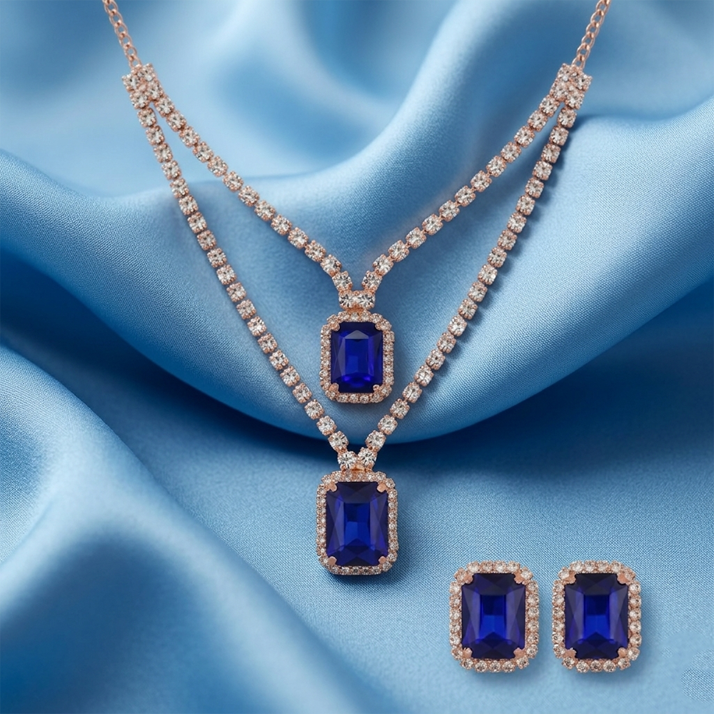 The99Jewel Elegant Rose Gold Plated Crystal Stone Necklace Set