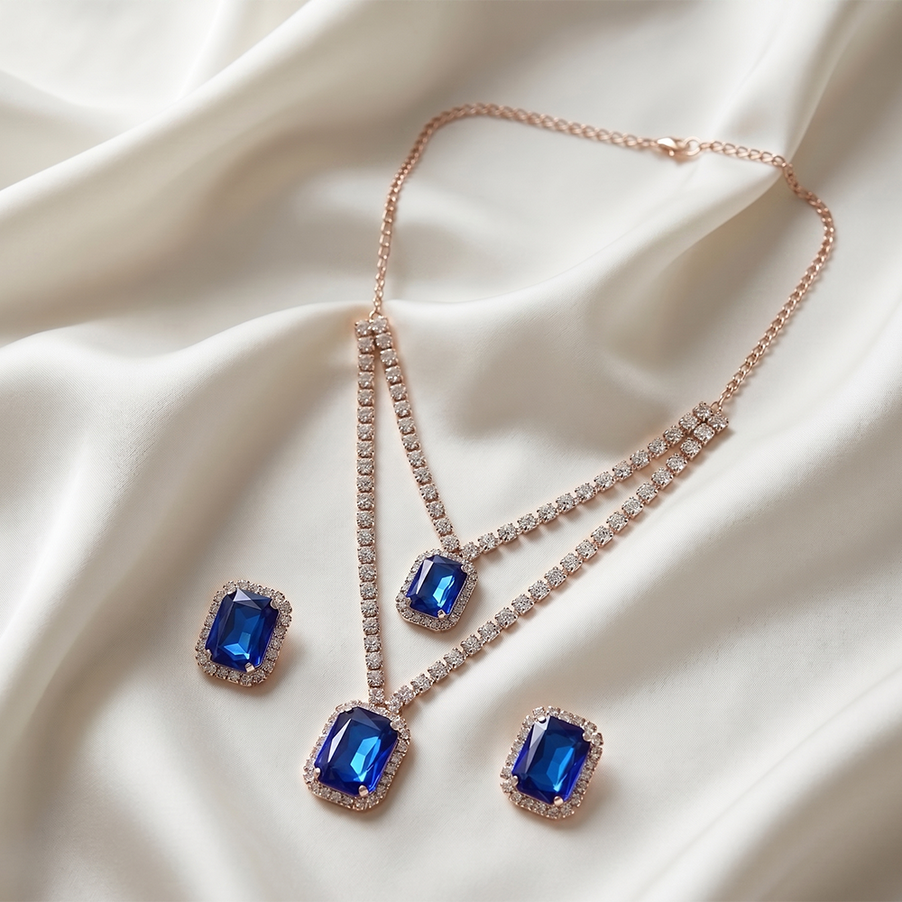 The99Jewel Elegant Rose Gold Plated Crystal Stone Necklace Set