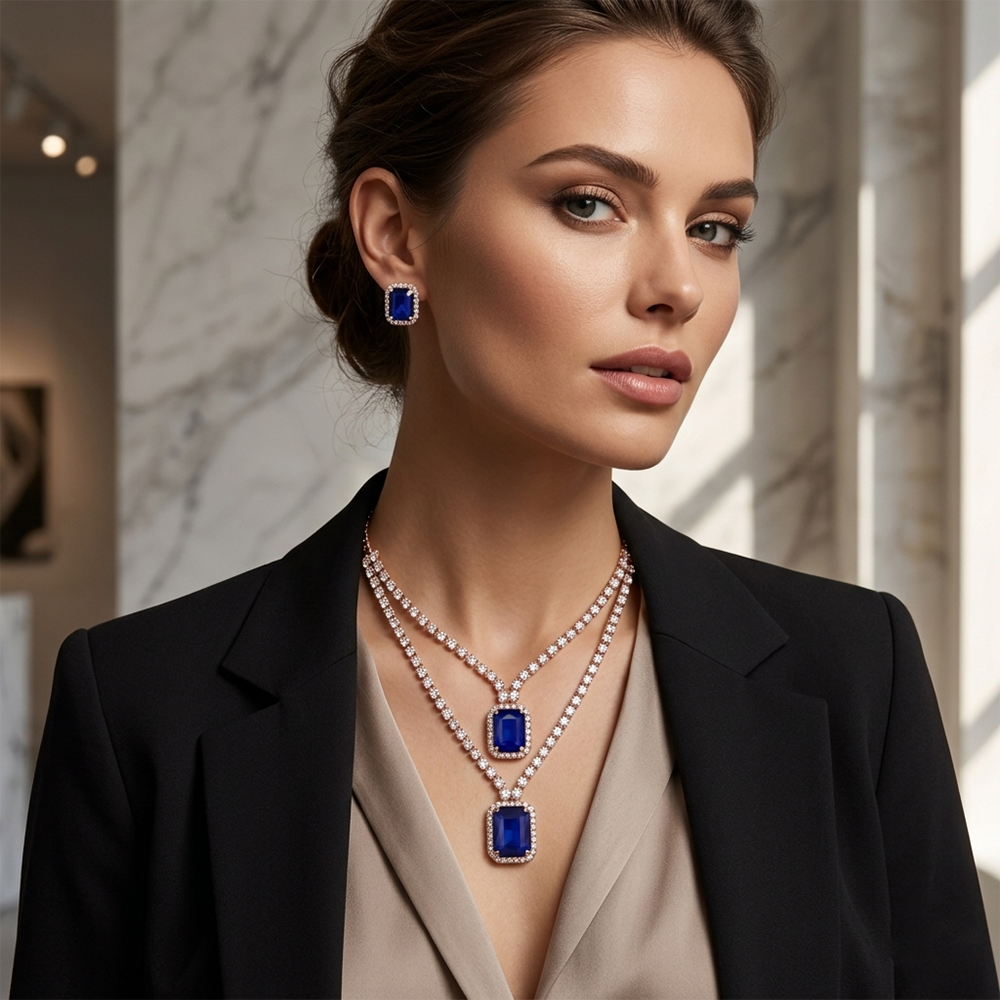 The99Jewel Elegant Rose Gold Plated Crystal Stone Necklace Set