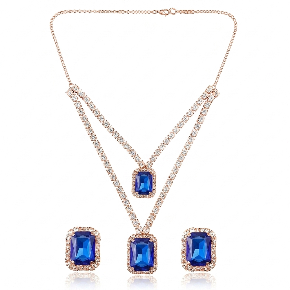 The99Jewel Elegant Rose Gold Plated Crystal Stone Necklace Set