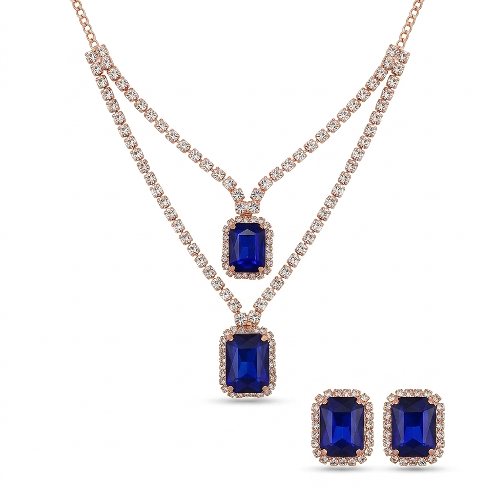The99Jewel Elegant Rose Gold Plated Crystal Stone Necklace Set