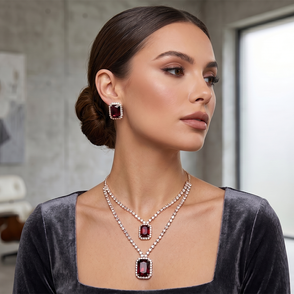 The99Jewel Elegant Rose Gold Plated Crystal Stone Necklace Set