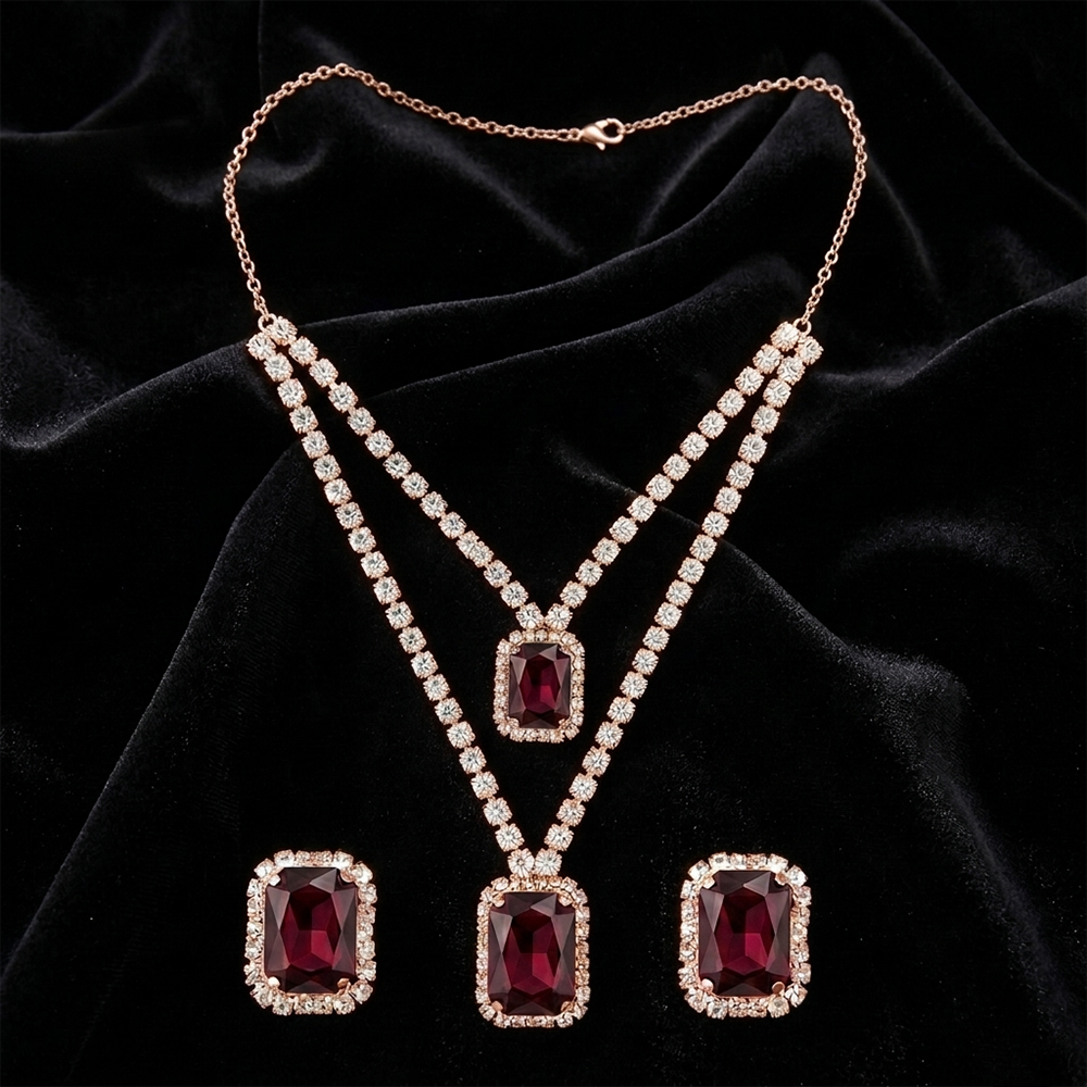 The99Jewel Elegant Rose Gold Plated Crystal Stone Necklace Set
