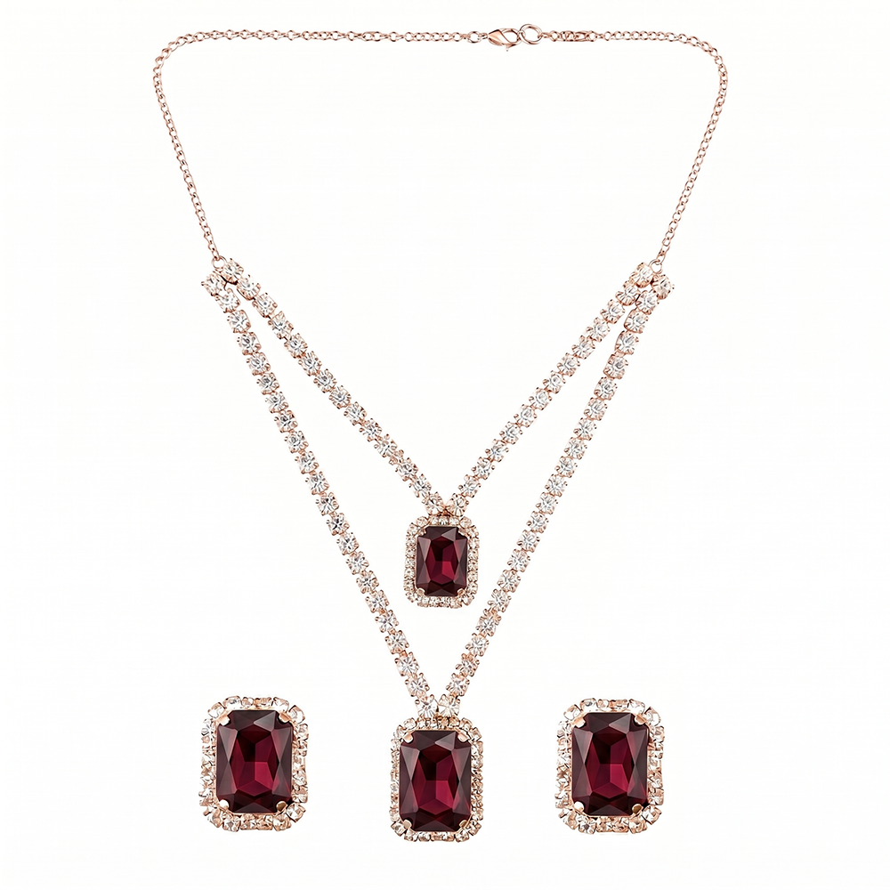 The99Jewel Elegant Rose Gold Plated Crystal Stone Necklace Set