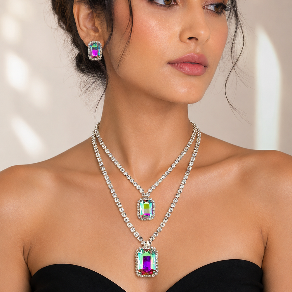 The99Jewel Elegant Silver Plated Crystal Stone Necklace Set