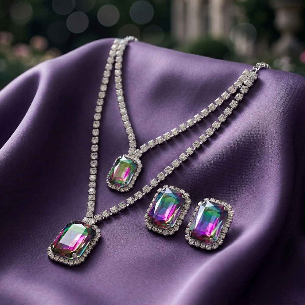 The99Jewel Elegant Silver Plated Crystal Stone Necklace Set