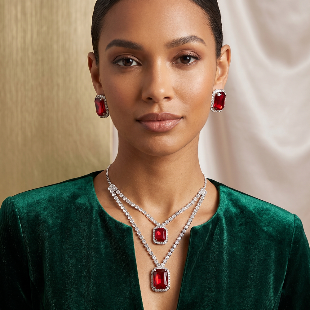 The99Jewel Elegant Silver Plated Crystal Stone Necklace Set