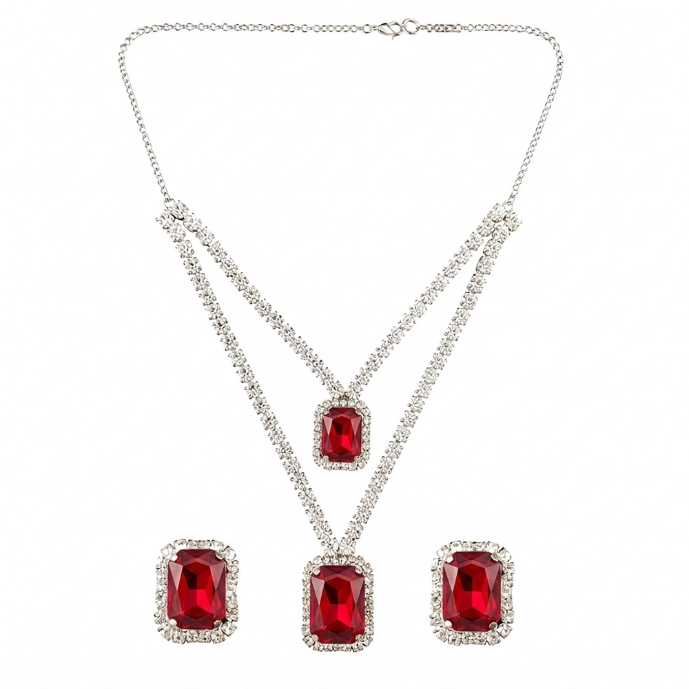 The99Jewel Elegant Silver Plated Crystal Stone Necklace Set