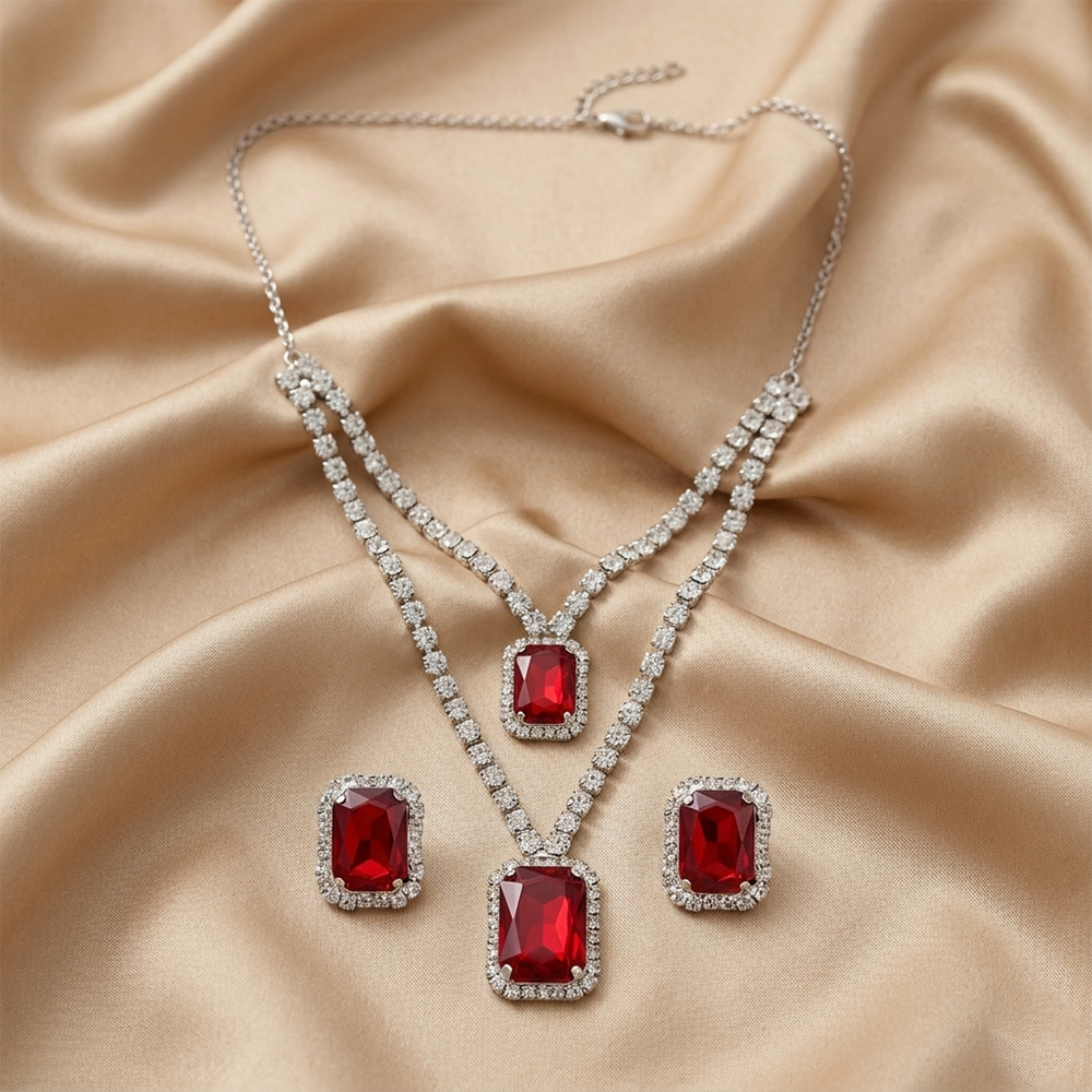 The99Jewel Elegant Silver Plated Crystal Stone Necklace Set