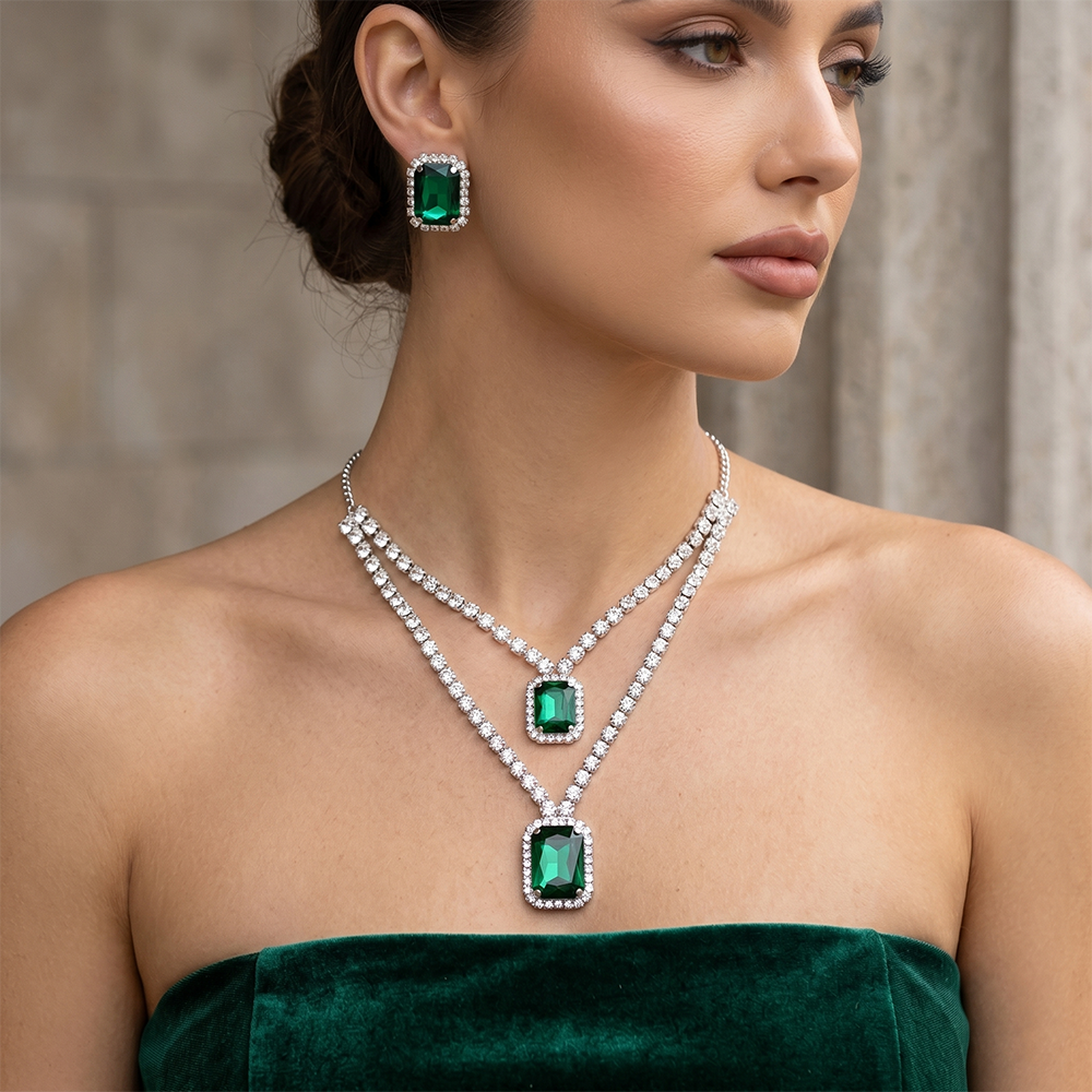 The99Jewel Elegant Silver Plated Crystal Stone Necklace Set