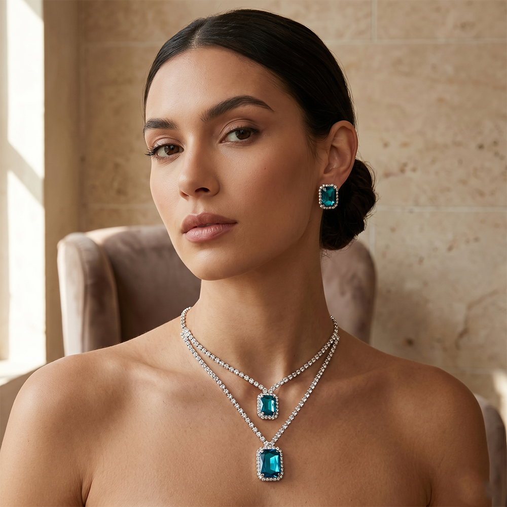 The99Jewel Elegant Silver Plated Crystal Stone Necklace Set