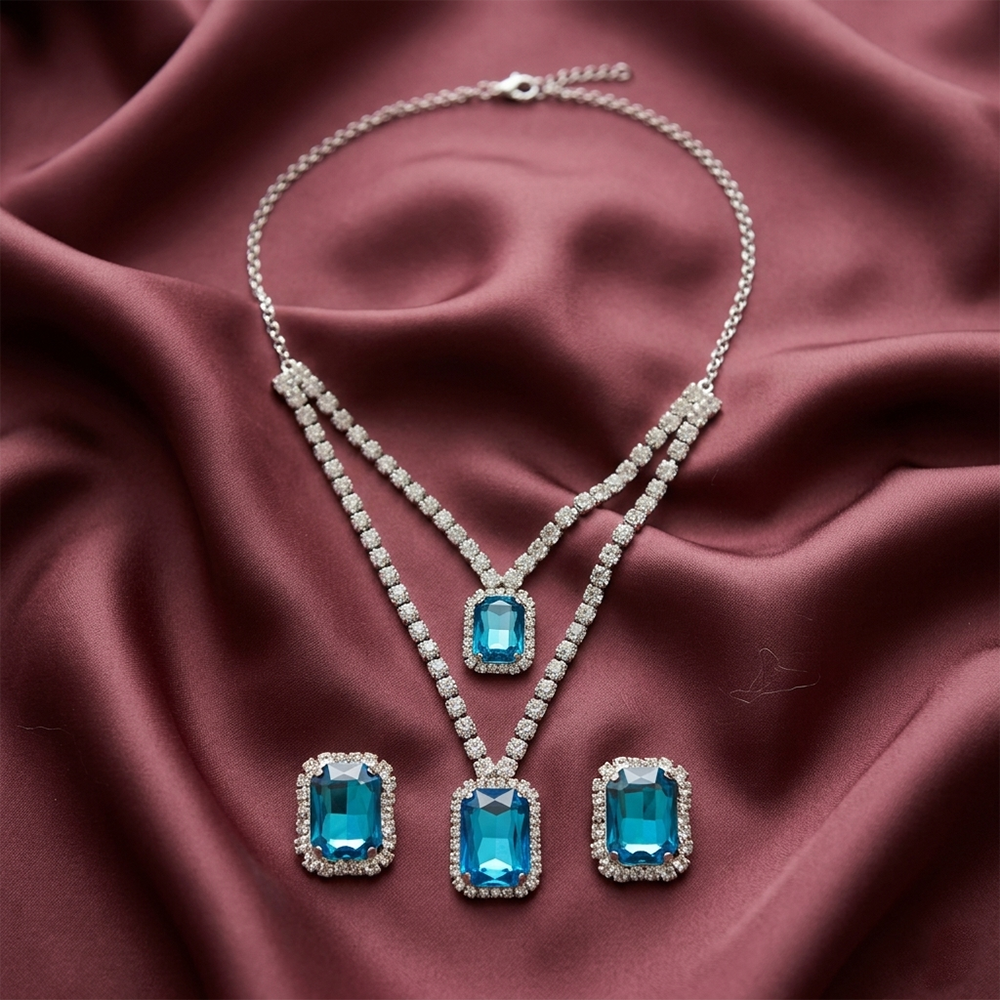 The99Jewel Elegant Silver Plated Crystal Stone Necklace Set