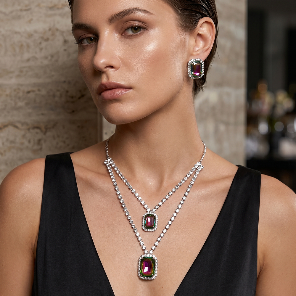 The99Jewel Elegant Silver Plated Crystal Stone Necklace Set