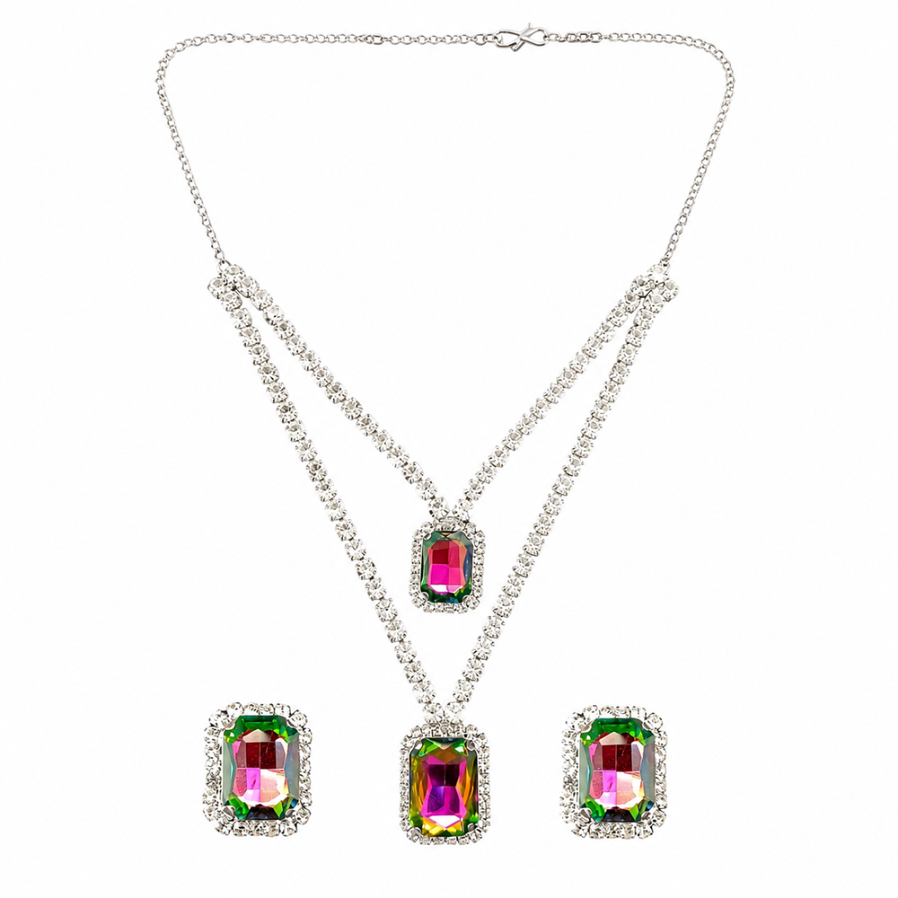 The99Jewel Elegant Silver Plated Crystal Stone Necklace Set
