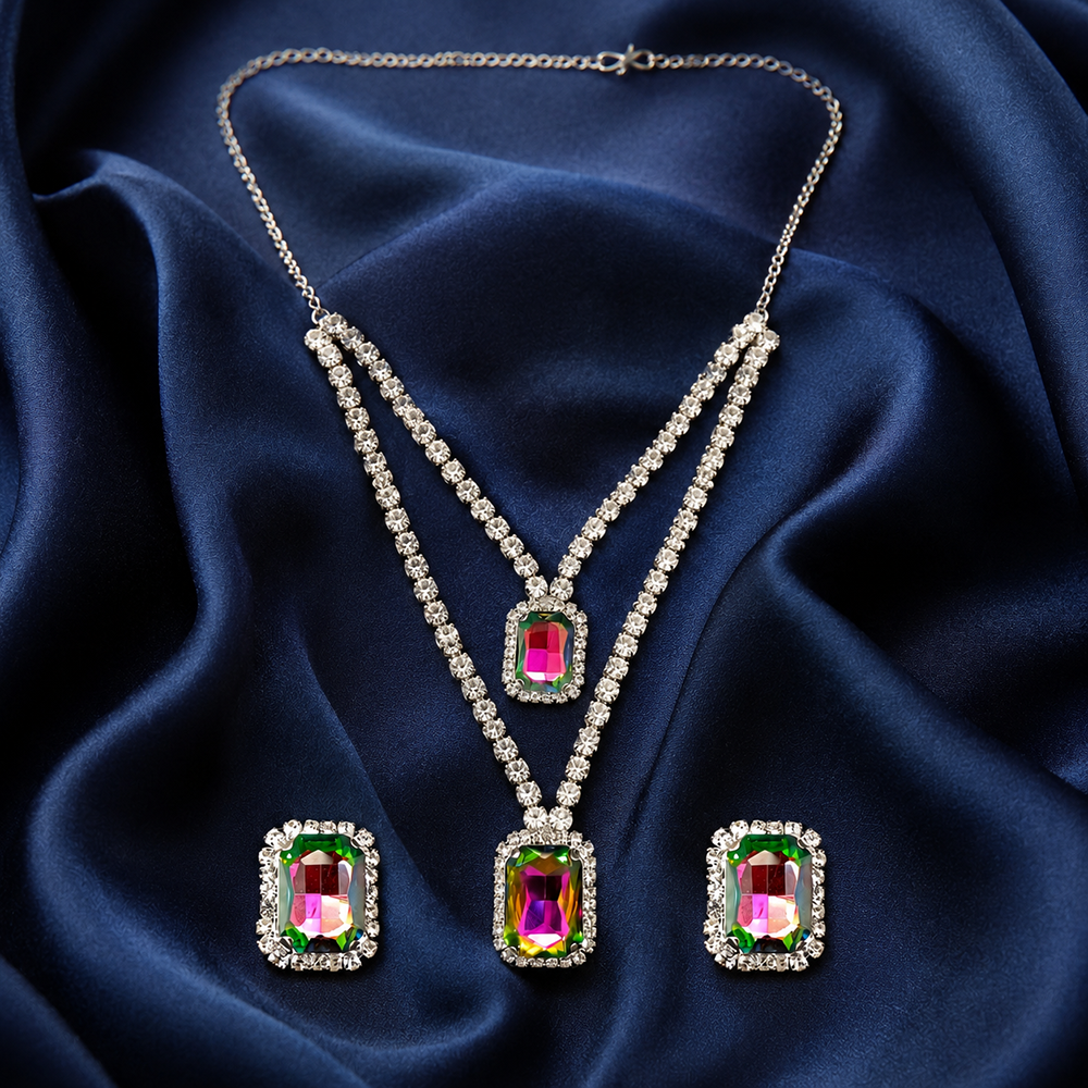 The99Jewel Elegant Silver Plated Crystal Stone Necklace Set