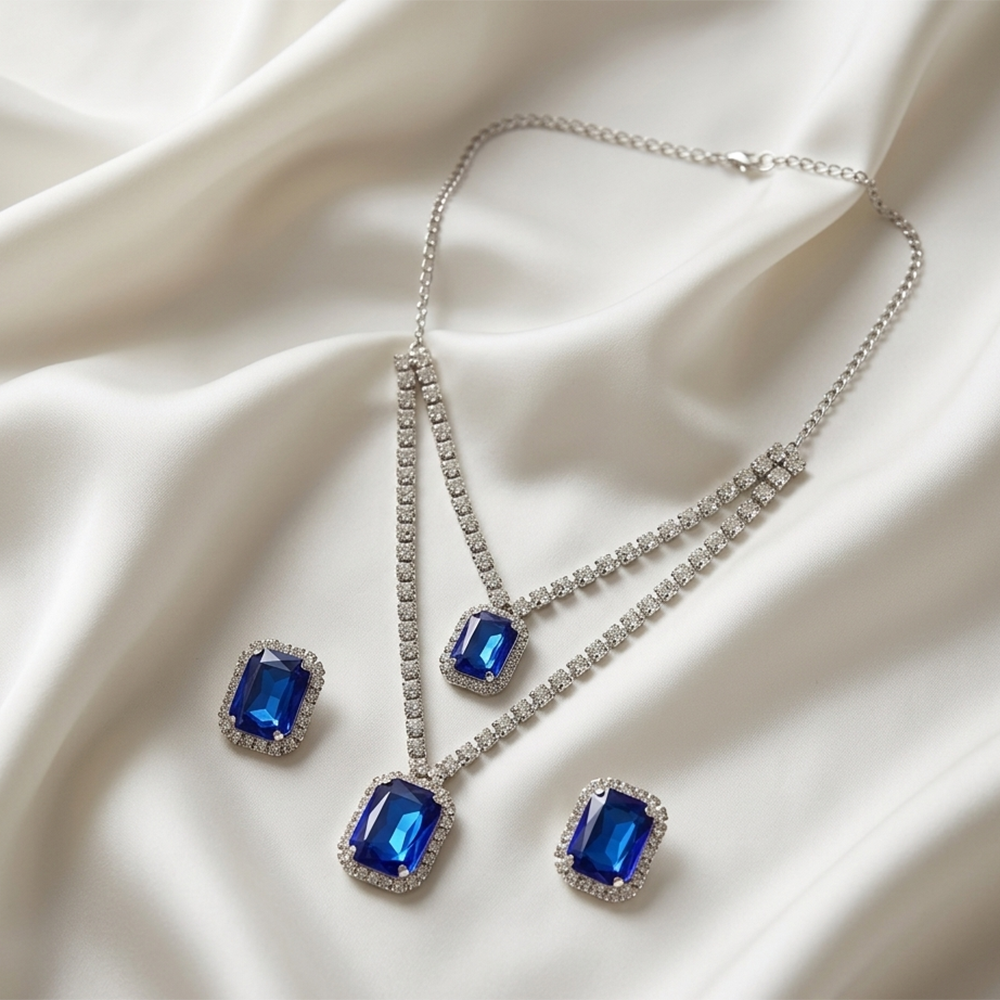 The99Jewel Elegant Silver Plated Crystal Stone Necklace Set