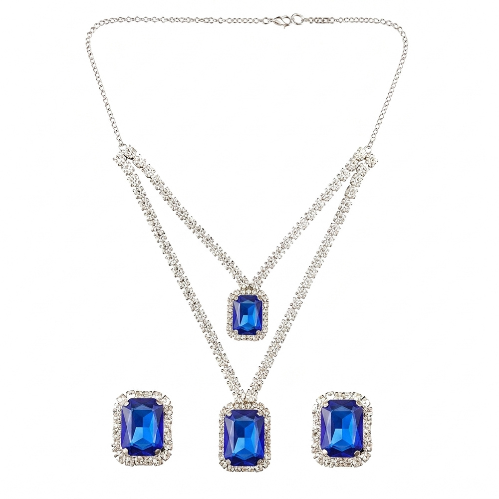 The99Jewel Elegant Silver Plated Crystal Stone Necklace Set