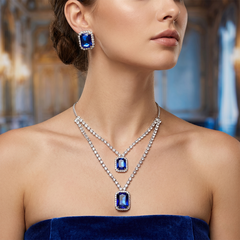 The99Jewel Elegant Silver Plated Crystal Stone Necklace Set