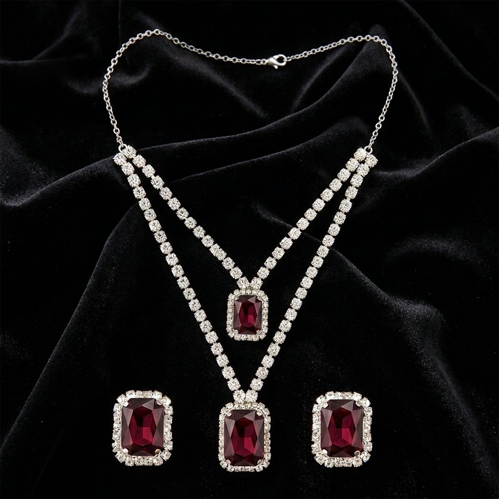 The99Jewel Elegant Silver Plated Crystal Stone Necklace Set