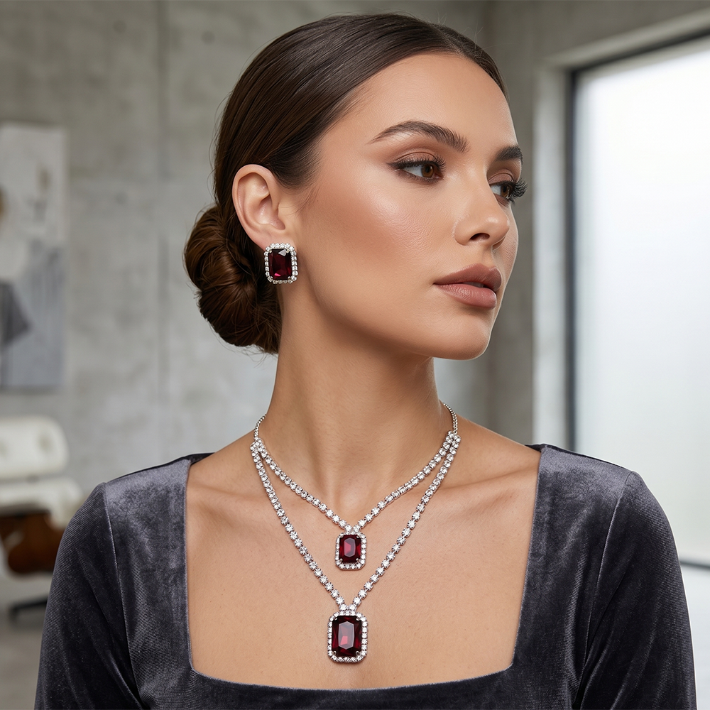 The99Jewel Elegant Silver Plated Crystal Stone Necklace Set