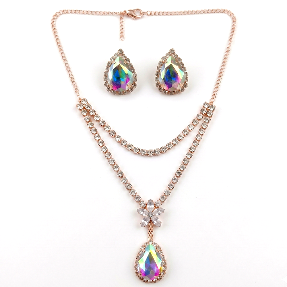 The99Jewel Elegant Rose Gold Plated Crystal Stone & Austrian Stone Necklace Set