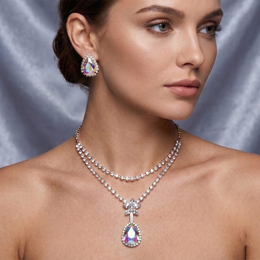 The99Jewel Elegant Rose Gold Plated Crystal Stone & Austrian Stone Necklace Set