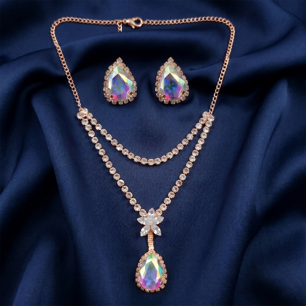 The99Jewel Elegant Rose Gold Plated Crystal Stone & Austrian Stone Necklace Set 