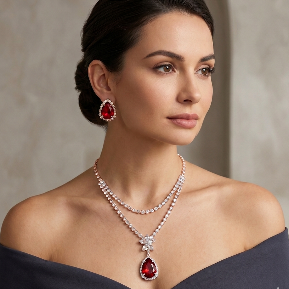 The99Jewel Elegant Rose Gold Plated Crystal Stone & Austrian Stone Necklace Set