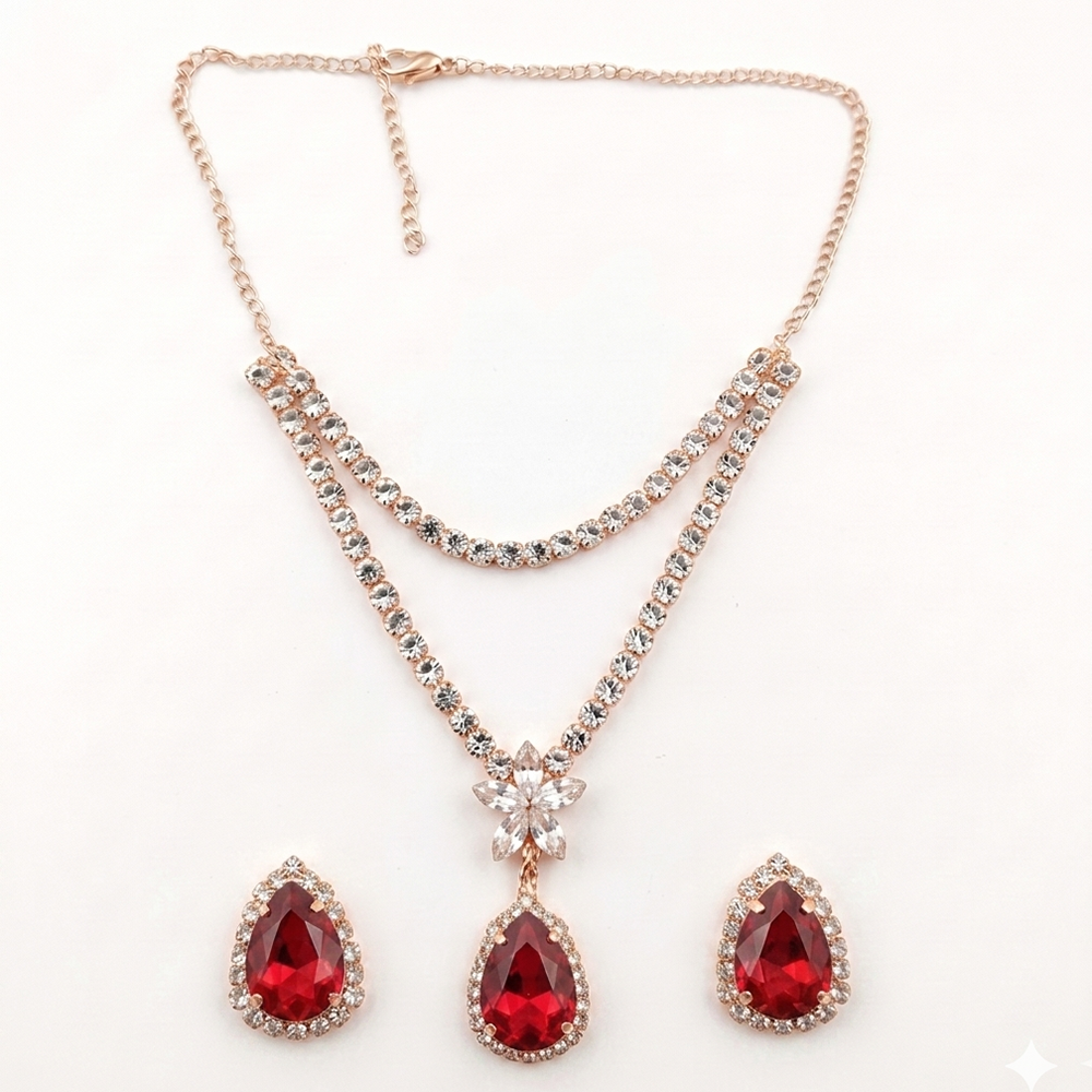 The99Jewel Elegant Rose Gold Plated Crystal Stone & Austrian Stone Necklace Set 