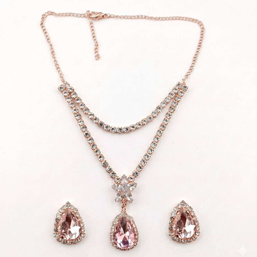 The99Jewel Elegant Rose Gold Plated Crystal Stone & Austrian Stone Necklace Set