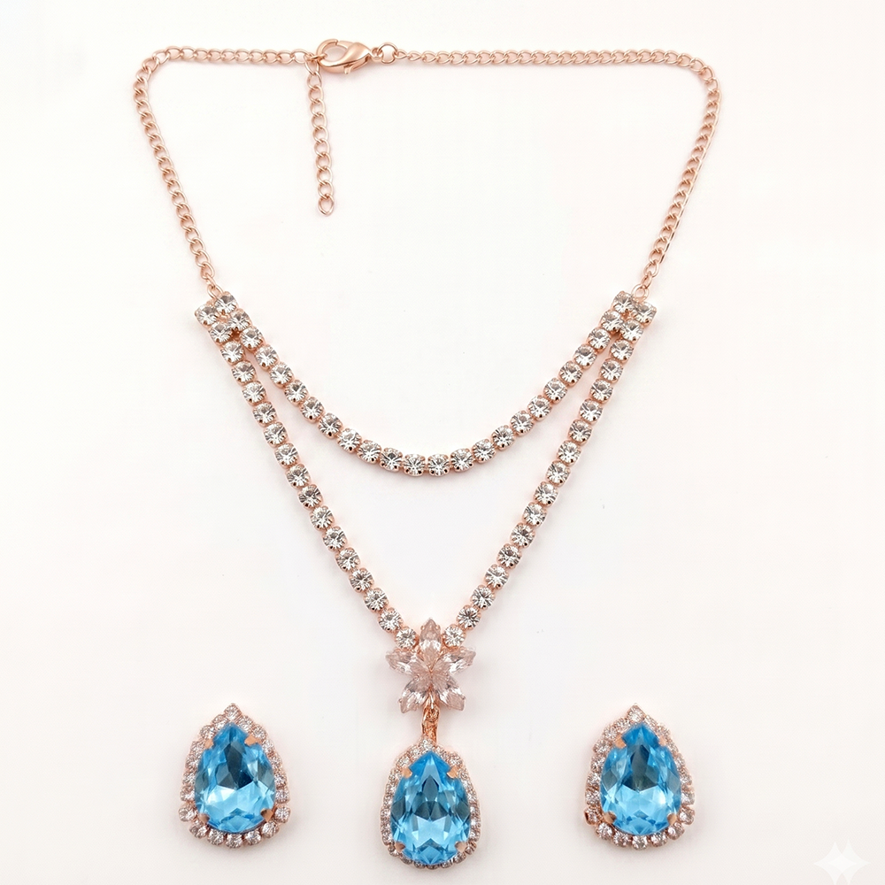 The99Jewel Elegant Rose Gold Plated Crystal Stone & Austrian Stone Necklace Set
