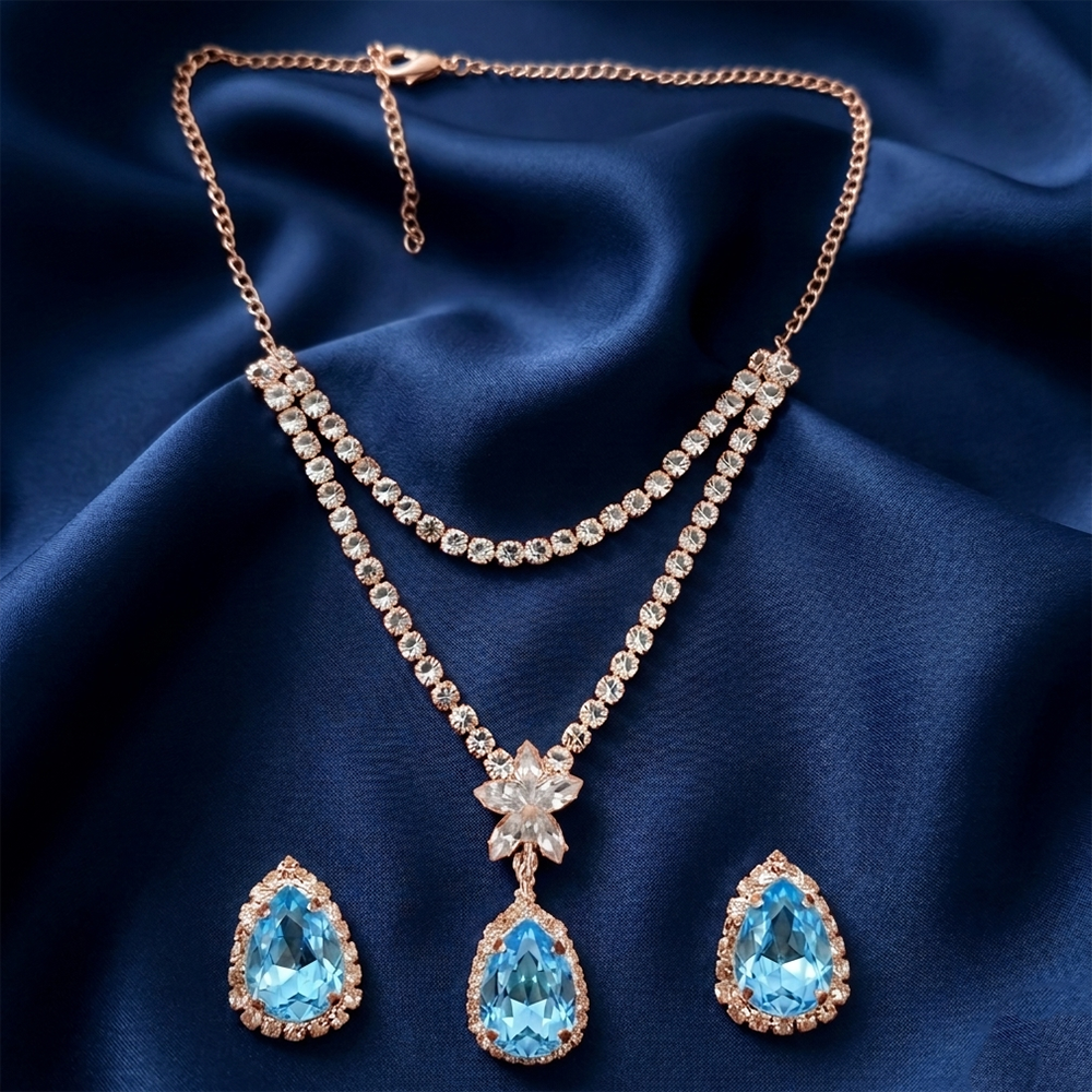 The99Jewel Elegant Rose Gold Plated Crystal Stone & Austrian Stone Necklace Set 