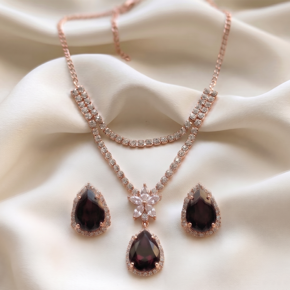 The99Jewel Elegant Rose Gold Plated Crystal Stone & Austrian Stone Necklace Set 