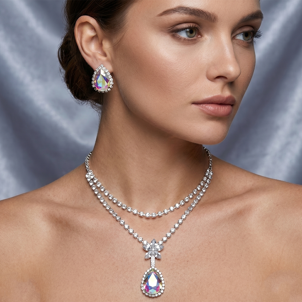 The99Jewel Elegant Silver Plated Crystal Stone & Austrian Stone Necklace Set