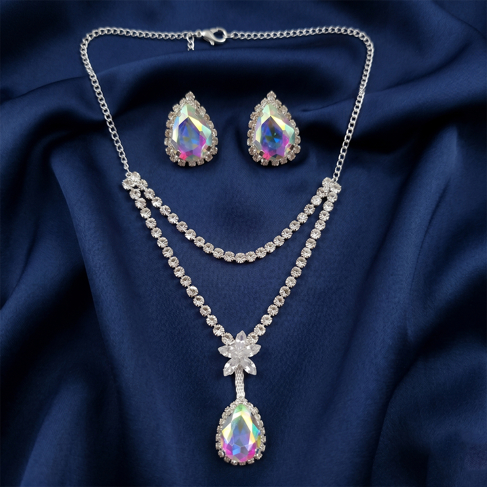 The99Jewel Elegant Silver Plated Crystal Stone & Austrian Stone Necklace Set 