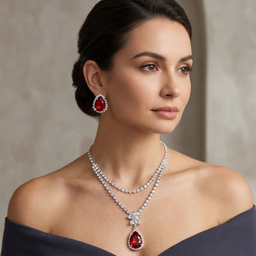 The99Jewel Elegant Silver Plated Crystal Stone & Austrian Stone Necklace Set