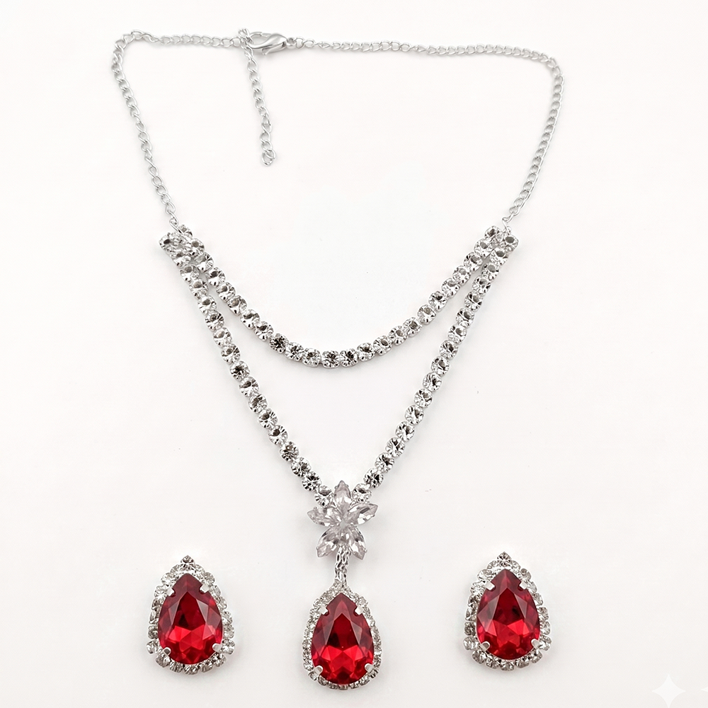 The99Jewel Elegant Silver Plated Crystal Stone & Austrian Stone Necklace Set