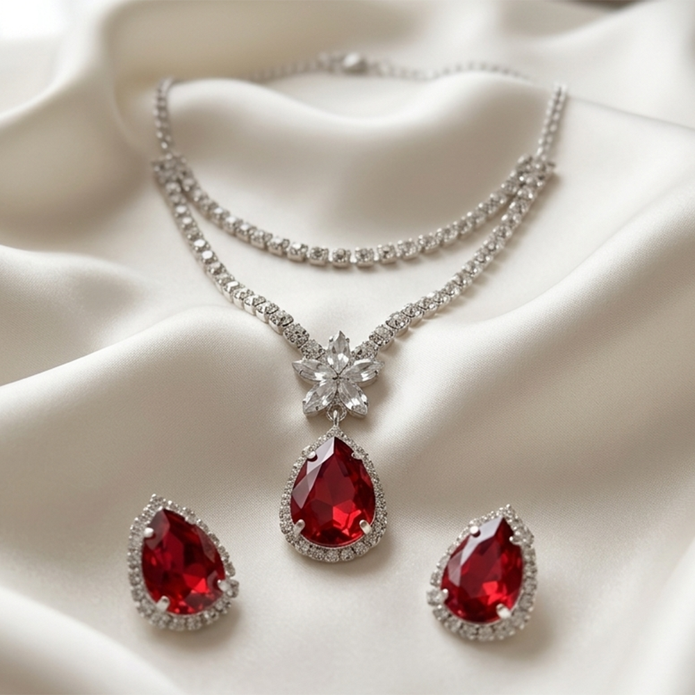 The99Jewel Elegant Silver Plated Crystal Stone & Austrian Stone Necklace Set 