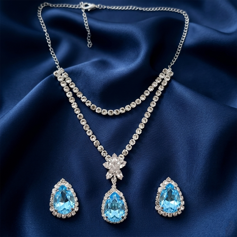 The99Jewel Elegant Silver Plated Crystal Stone & Austrian Stone Necklace Set 