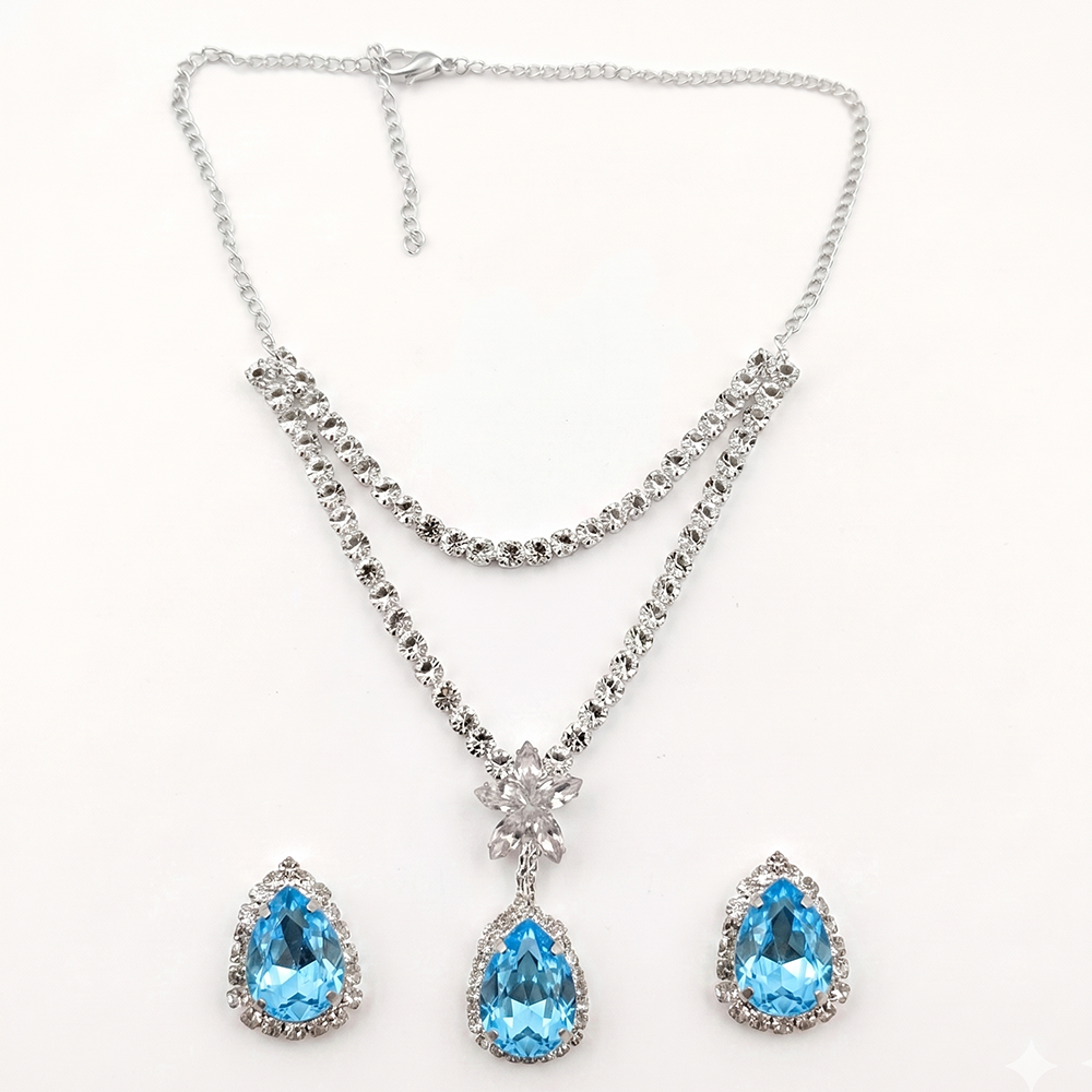 The99Jewel Elegant Silver Plated Crystal Stone & Austrian Stone Necklace Set