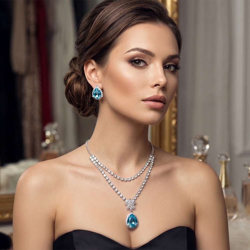 The99Jewel Elegant Silver Plated Crystal Stone & Austrian Stone Necklace Set