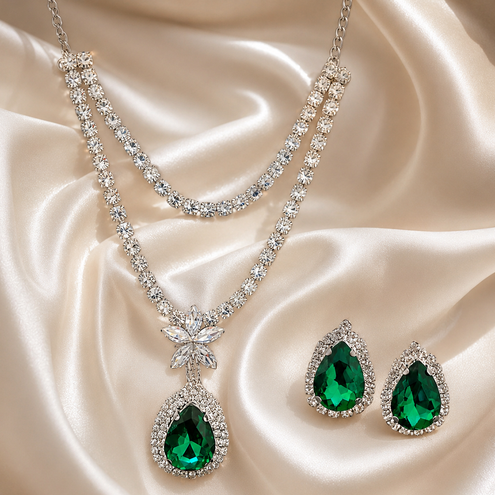 The99Jewel Elegant Silver Plated Crystal Stone Necklace Set