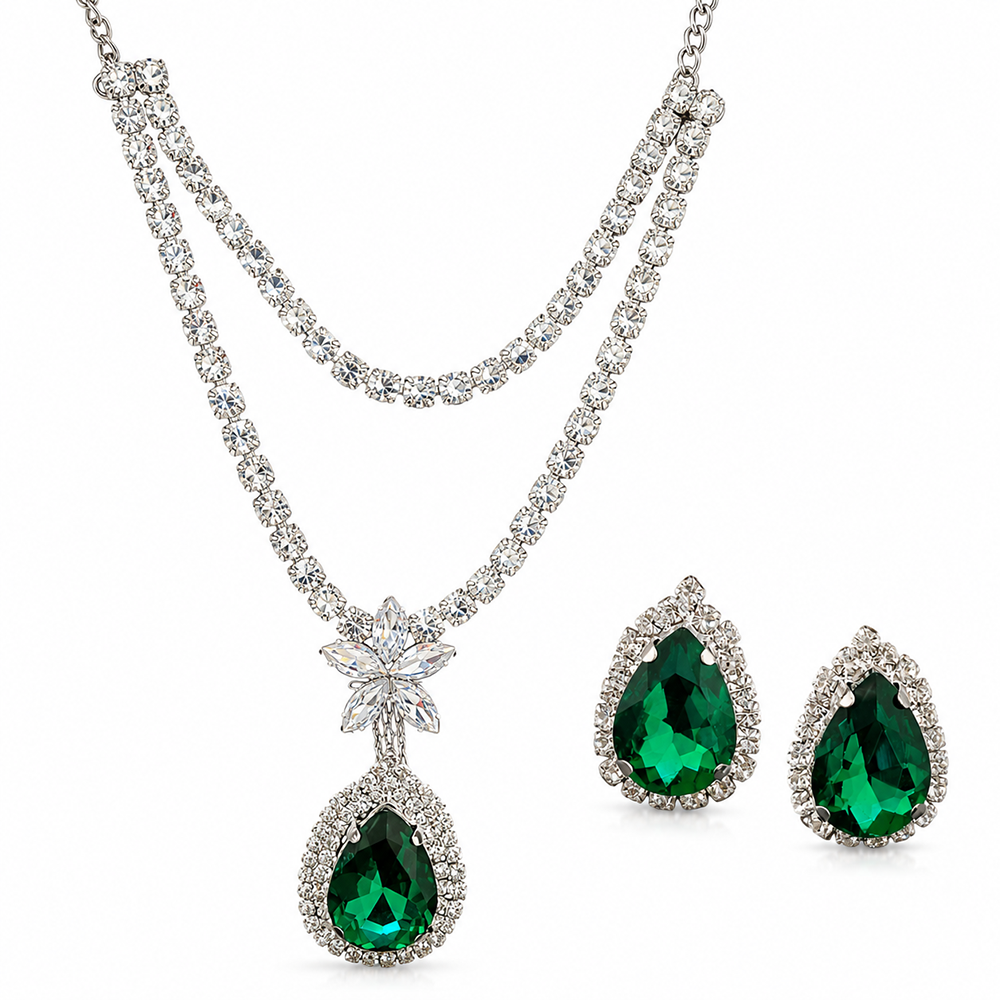 The99Jewel Elegant Silver Plated Crystal Stone Necklace Set